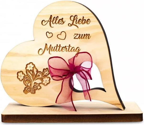 Produktbild ZNatur Zirben Holz Herz 16 cm mit Standsockel Geschenk Deko mit Gravur Zum Muttertag No.42