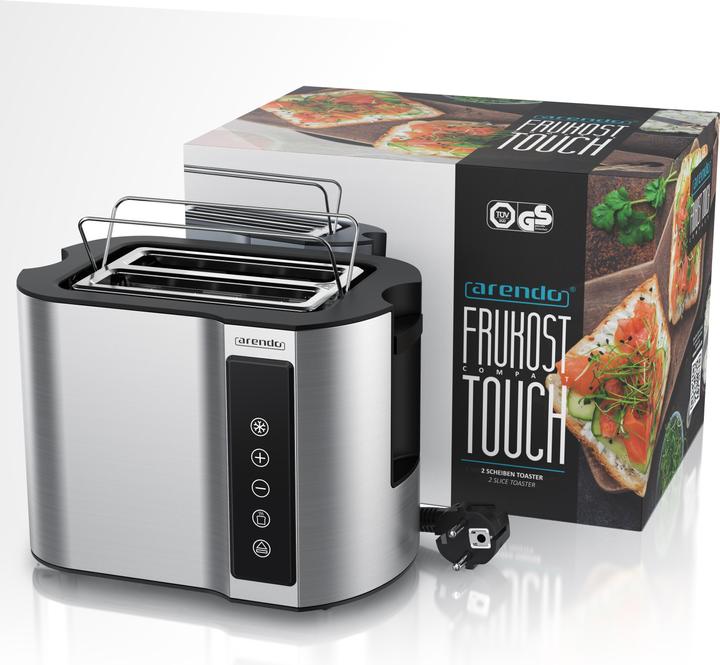 Produktbild Arendo Toaster Edelstahl 2 Scheiben Kurzschlitz, Brötchenaufsatz, Touchpanel, Display mit Restzeitanzeige