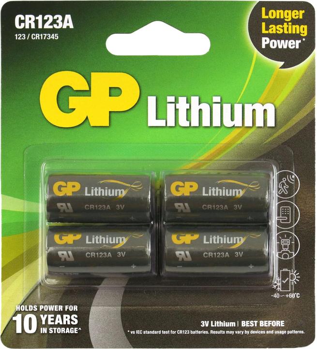 Produktbild GP Batteries Batterie CR123A Lithium 4 Stück (4 Stk., CR123A, 1400 mAh)
