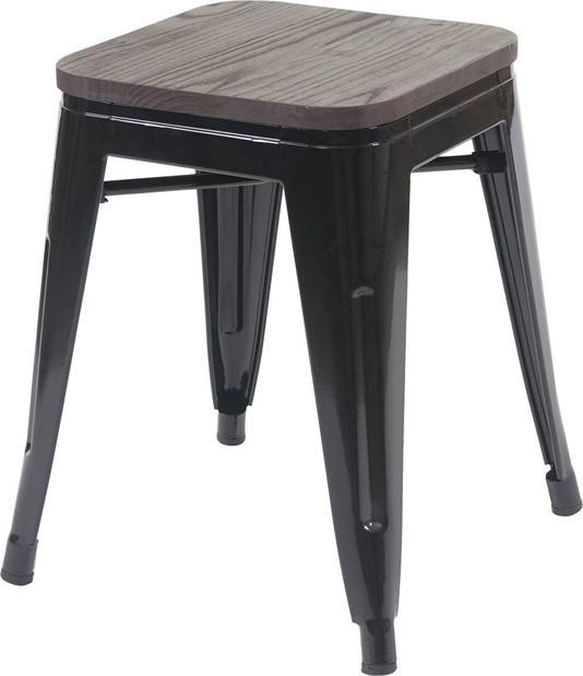 Actual product image Swisshandel24 6x stool incl. wooden seat, metal stool seat stool, metal industrial design stackable - black