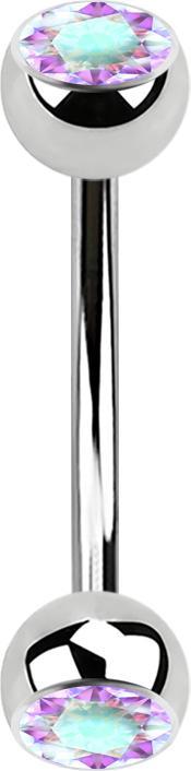 Star Piercing Micro Banane silber mit zwei Kugeln Kristall multicolor (Chirurgenstahl 316L)
