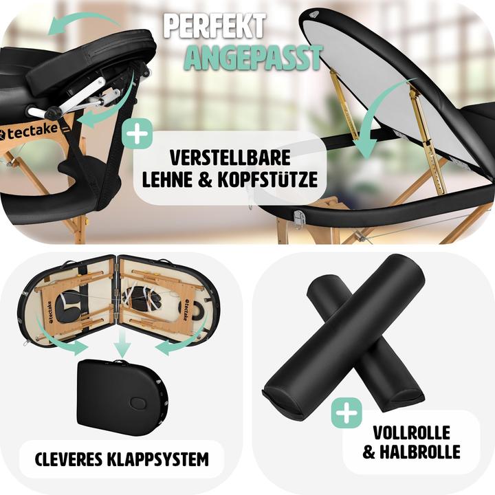 Immagine prodotto tectake Lettino da massaggio ovale a 3 zone con 5 cm di imbottitura, rulli e supporto in legno