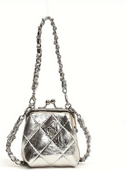 Image du produit Only-Bags.Store Mini-sac à bandoulière chic avec fermeture en forme de baiser - matelassé, design floral brodé