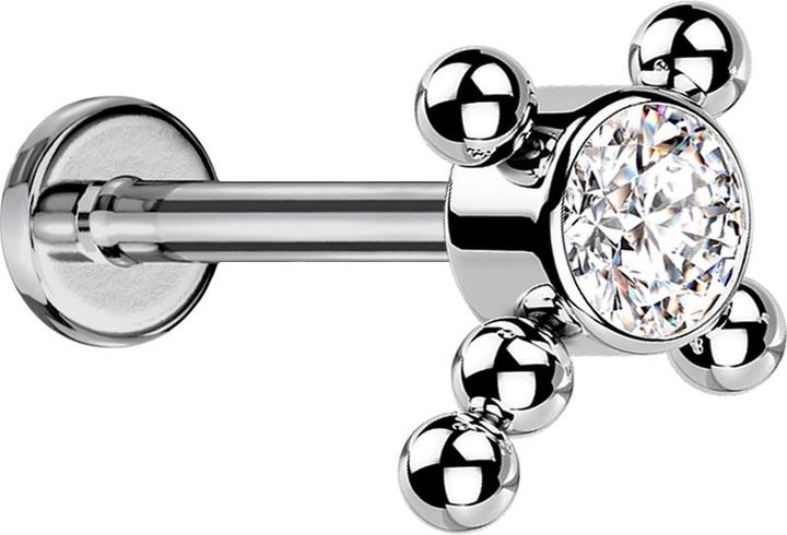 Star Piercing Micro Threadless Labret silber Kreuz Kugeln Kristall silber (ohne Messing, Titan G23)