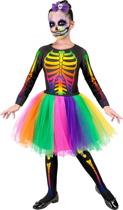 Produktbild Widmann Skelett Ballerina Kleid mit Tutu, Haarreif mit Schleife und Totenkopf (128)