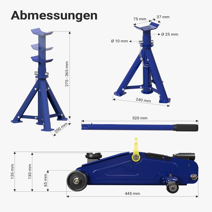 Produktbild XPOtool Wagenheber + 2x Unterstellbock 2t Hubkraft Abstellbock Rangierwagenheber