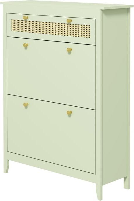 Produktbild Swisshandel24 Schuhschrank mit 2 Klappen Schuhkipper mit Schublade für 12 Paar Schuhe Grün (88 x 30 x 120 cm)