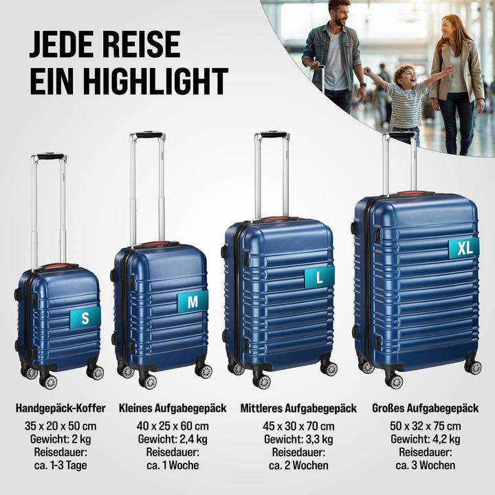 Image du produit Monzana Boîtier rigide avec accessoires set de 4 (120 l, Bagage à main (jusqu'à 50l), M (50 - 90l), L (90 - 115l), XL (à partir de 115l))