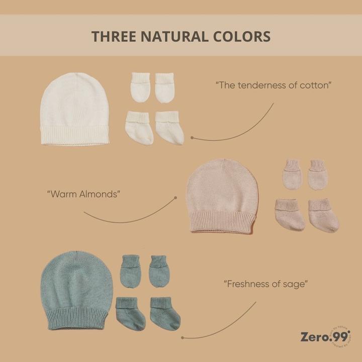Image du produit Zero.99 Ensemble bébé 3-en-1 tricoté : Bonnet, Moufles & Chaussons (50, 56, 62)