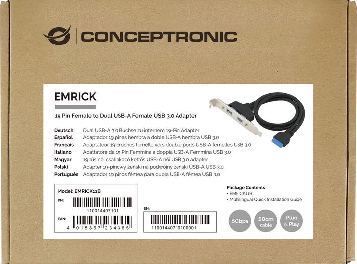 Actual product image Conceptronic PCI Express Card 19 Pin Dual USB-A Ports bw