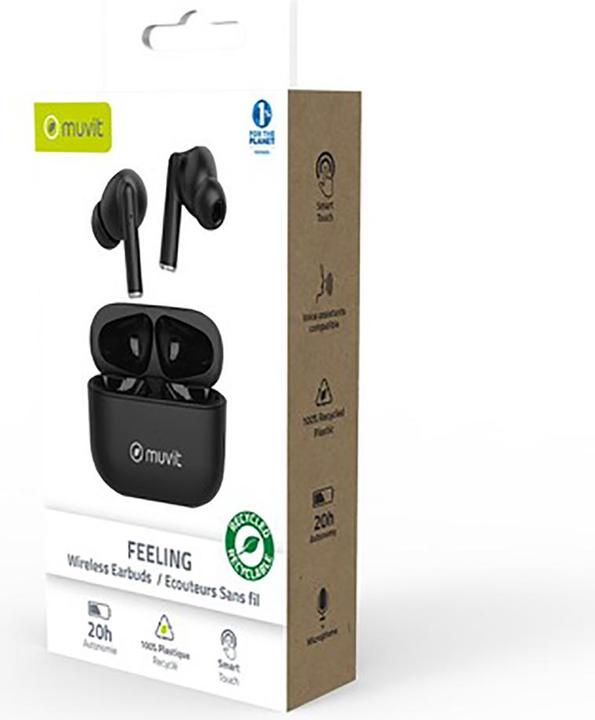 Actual product image Muvit Earbuds Bluetooth Feeling Plastique Recycle Noir (5 h, Wireless)