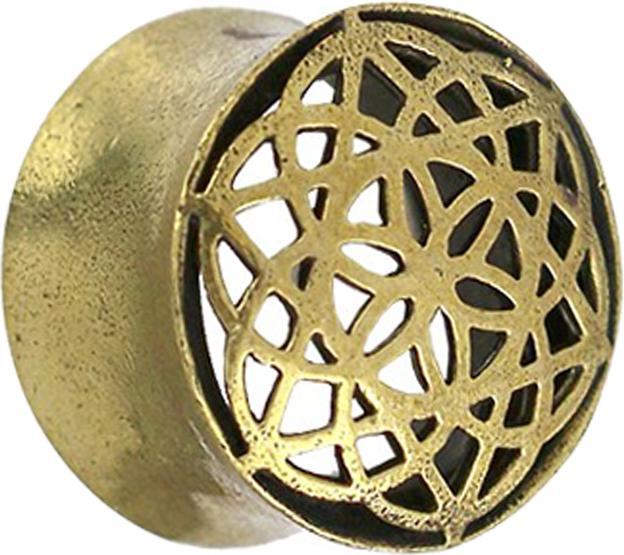 Actual product image Star Piercing Flared Tunnel Gold Plated Flower of Life (Brass)