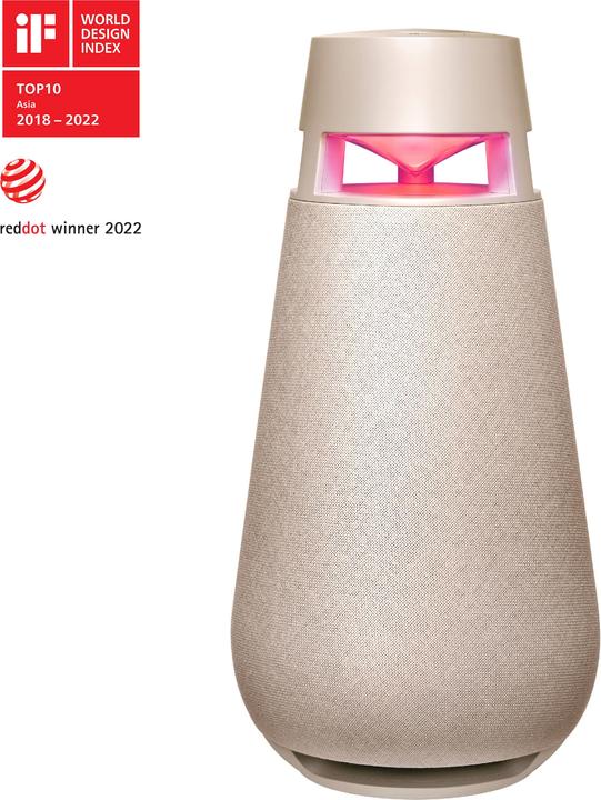 Image du produit LG XBOOM 360 XO3, Enceinte omnidirectionnelle 50W, éclairage, IP54, Bluetooth 5.1, Beige (24 h)