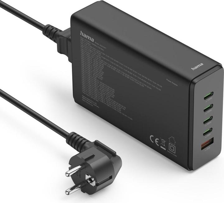 Produktbild Hama Ladestation 5 Ports, GaN, Schnellladegerät, 4xUSB-C, 1xUSB-A, PD, 240 W, SW (240 W)