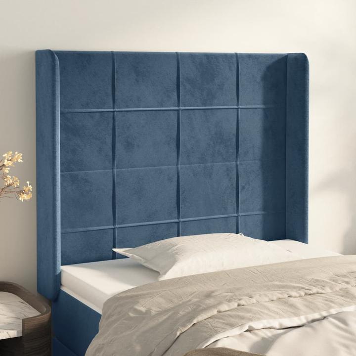 Produktbild VidaXL Kopfteil mit Ohren Dunkelblau 103x16x118/128 cm Samt,Farbe (103 x 16 x 128 cm)