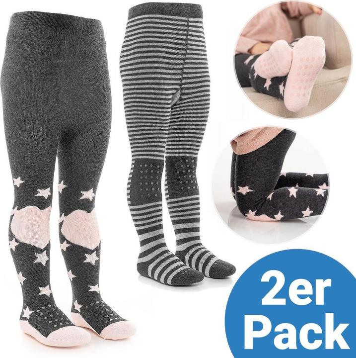 Actual product image La Loona LaLoona baby tights crawling tights 2-pack - stars pink + stripes (74/80)