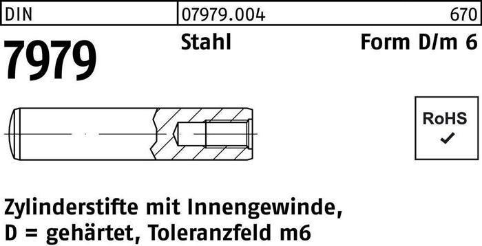 Productafbeelding Paspen DIN 7979 met inwendige schroefdraad D 12 x 100 staal gehard tolerantie m6 DIN 7979 (10 Schroeven per stuk)