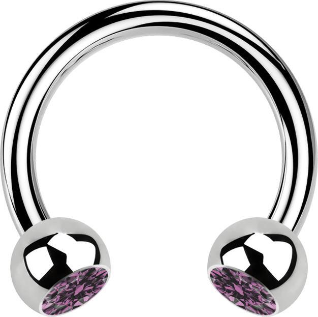 Image du produit Star Piercing Circular Barbell argent avec deux boules de cristal violet clair (sans laiton, Acier chirurgical 316L)
