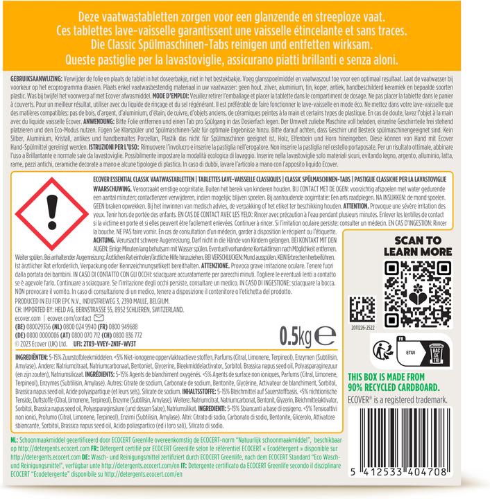 Valori nutrizionali e ingredienti Ecover Essential Limone (Compresse, 25 Cicli di lavaggio)