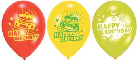 Produktbild Magni 450193 - 6 Latexballons Happy Birthday, Bedruckte Luftballons, Geburtstag, Kuchen, Heliumball