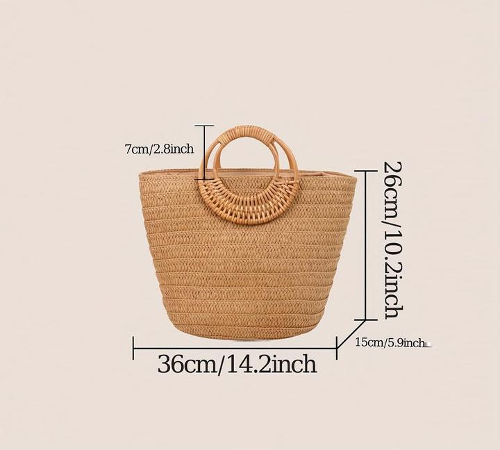 Only-Bags.Store 1pc hohe Qualität, Sommer-Stil grosse Kapazität einfache Farbe gewebt Stroh runden Griff Strand