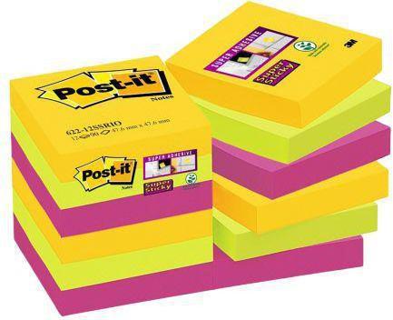Image du produit 3M Papillons adhésifs Post-it Super Sticky, 47,6x47,6 mm, 90 feuilles, Rio,Pk??? 12pc.