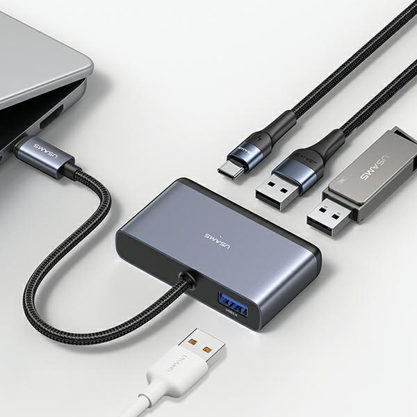 Actual product image Usams US-SJ627 4in1 Multifunctional Type-C HUB Type-C*1+USB3.0*1+USB 2.0*2 (USB-C, 4 Ports)