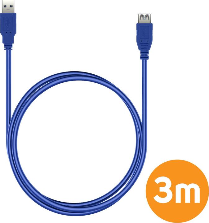Actual product image LinQ USB 3.0 male/ USB 3.0 female extension cable, 3m, by - Blue (0.30 m, USB 3.0)