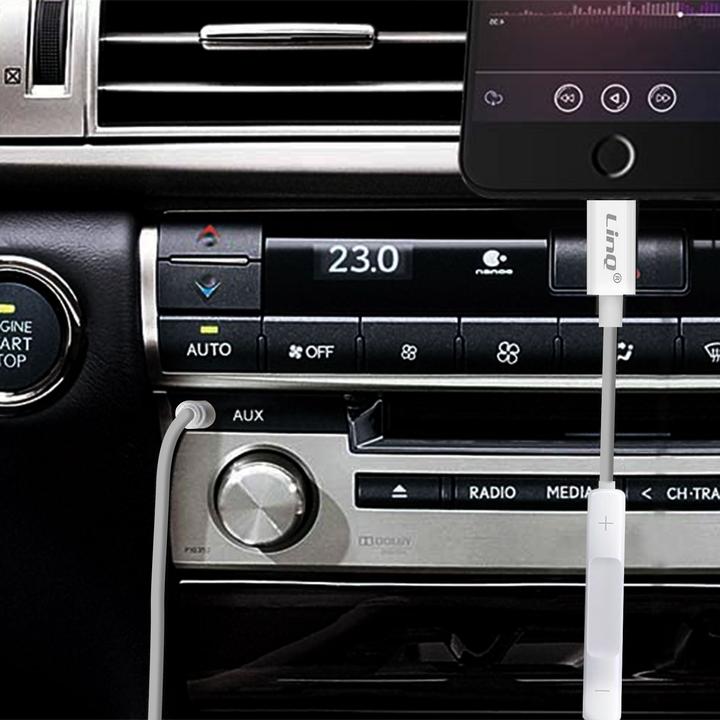 Immagine prodotto LinQ Adattatore audio da Lightning bianco a jack da 3,5 mm con telecomando (Lightning, Jack da 3.5mm)