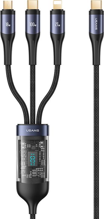 Image du produit Usams US-SJ600 U83 3IN1 Transparent Digital Display PD100W Fast Charging & Data Cable 1.2m C To C+L+M (1.20 m, USB 2.0)