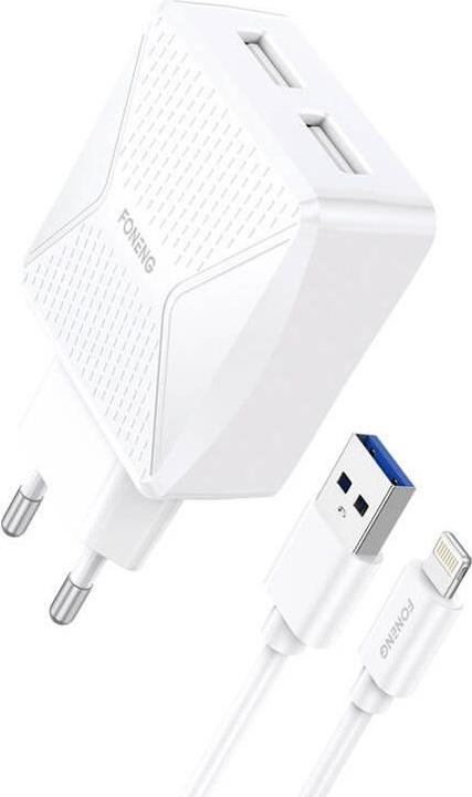 Actual product image Foneng EU35 2x USB nástěnná nabíječka USB to Lightning 2,4A cable (bílý) (12 W)