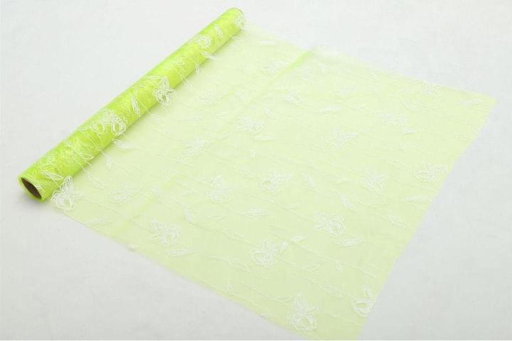 Produktbild GuGus Dekostoff "Organza" gerollt und geschnitten hellgrün Schmetterlingdruck 36cm x 300cm