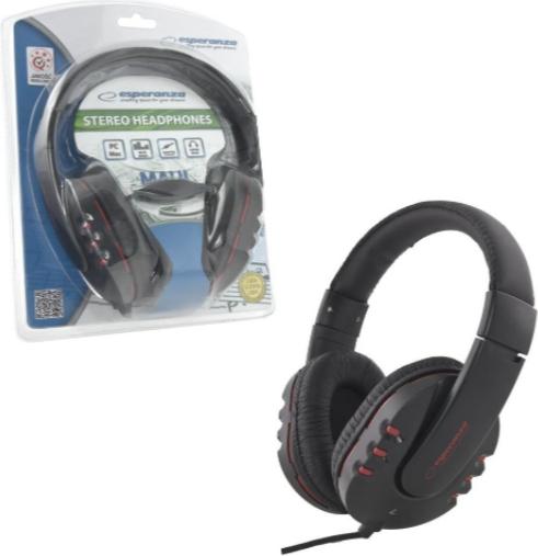 Produktbild Esperanza EH142K headphones/headset Head-band Black, Red (NC, Kabelgebunden)