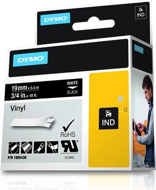 Produktbild Dymo Rhino 19mm weiß auf schwarz Vinyl (1.90 cm, Schwarz)