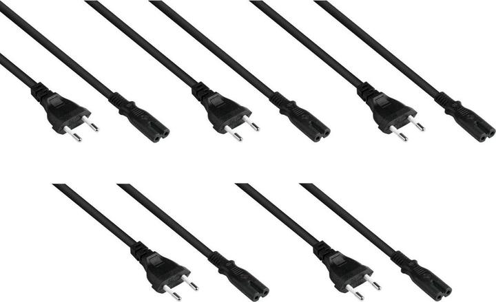 Actual product image Varia Euro mains cable Euro plug type C to C7Euro 8 socket, black, 0.75mm, 3m - 5 pieces (3 m)