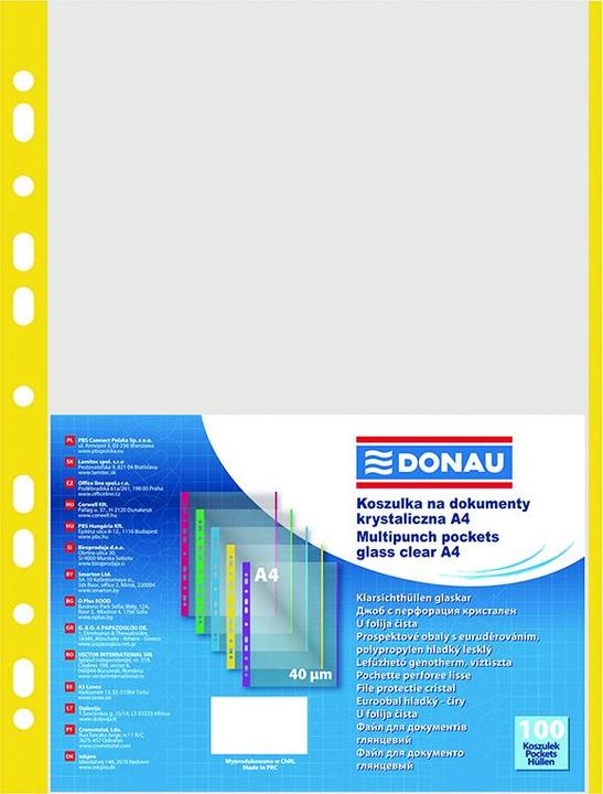 Donau Cartelle portadocumenti, PP, A4, cristallo, 40 micron, bordo colorato - giallo, 100 pz. (A4, 100 x)