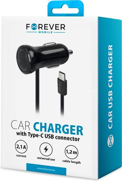 Produktbild Forever Zigaretten-Anzünder Autoladegerät, 2.1A USB-Typ C