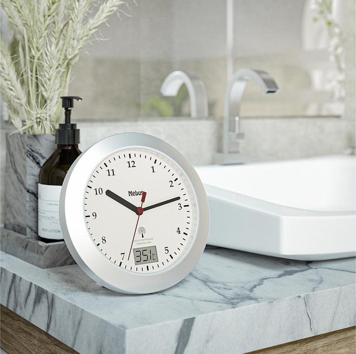 Produktbild Mebus MEB Funkbadezimmeruhr m.SN sil (17 cm)