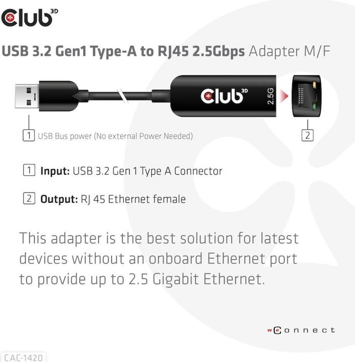Productafbeelding Club 3D USB Typ-A zu (USB-C 3.2 Gen 1, RJ45/LAN (1x))
