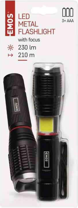 Actual product image Emos COB LED + LED Flashlight, 230 lm, 3x AAA, Focus (15 cm, 230 lm)