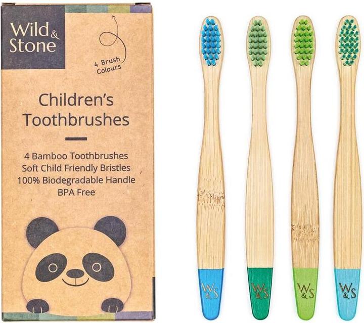 Wild & Stone Kinder Bambus Zahnbürsten, soft, aqua, 4er Pack (Weich, 4 x)