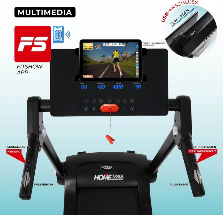 Produktbild Miweba Sports Laufband HT3000 Steigung klappbar elektrisch Fitness Heimtrainer (Schwarz/Weiss)