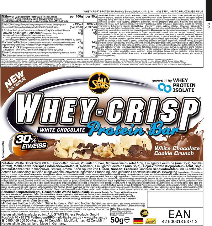Image du produit All Stars Whey Crisp (Chocolat blanc, 25 pcs, 1250 g)