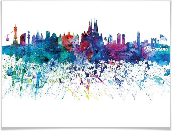 Produktbild Trenddeko Barcelona Aquarell Skyline (100 x 80 cm)