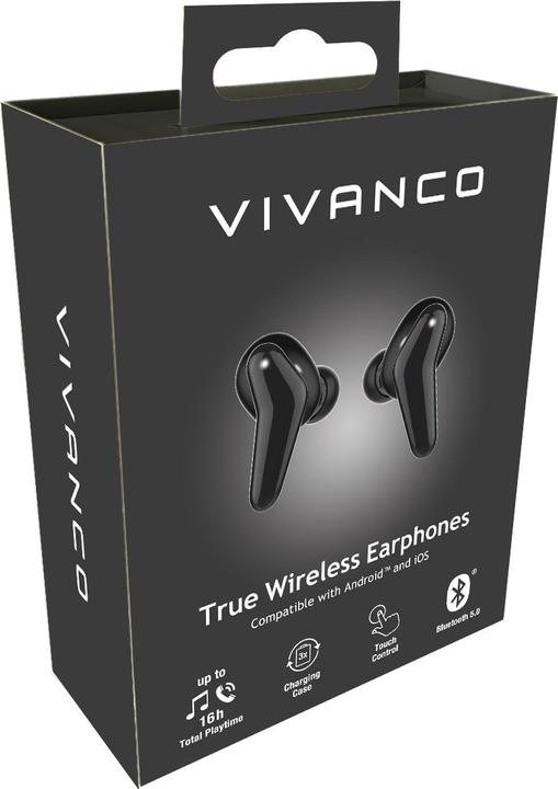 Actual product image Vivanco Bluetooth Headphones + Charging Box, Black (No noise cancelling, 12 h, Wireless)