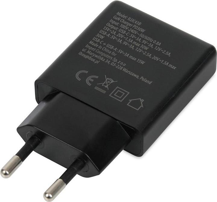 Actual product image iBox C-43 Slim GaN PD30W mains charger black (30 W)