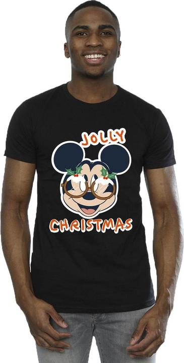 Actual product image Disney Mens Mickey Mouse Jolly Christmas Glasses T-Shirt (L)
