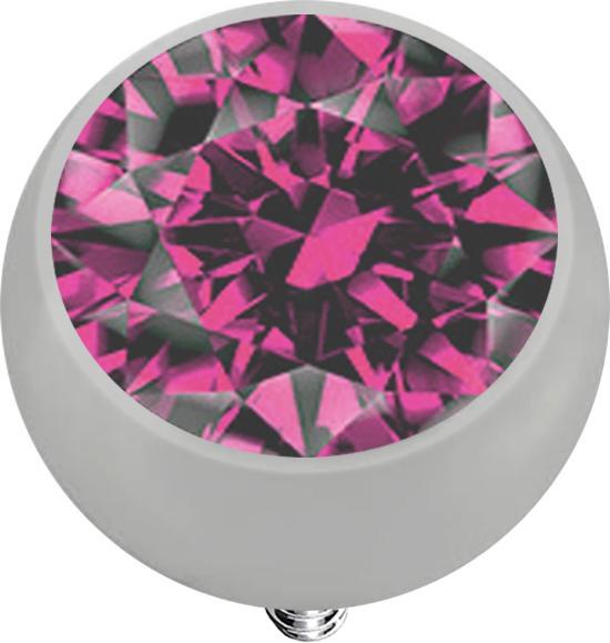 Star Piercing Dermal Anchor Kugel silber mit Kristall pink (Titan G23, ohne Messing)