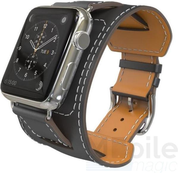 Actual product image Hermex Apple Watch 40mm / 38mm ANKI Leather Strap Cuff Strap BLACK (38 mm, 40 mm, Leather)