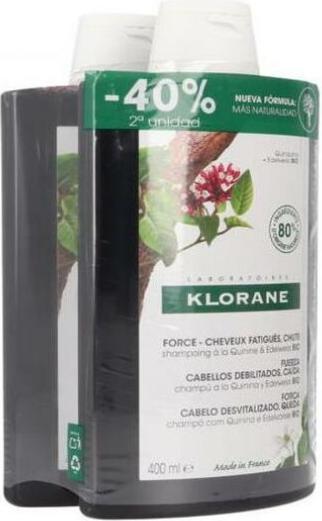Actual product image Klorane Shampoo with Quinine and Edelveiss Bio 2x400ml (800 ml, Liquid shampoo)
